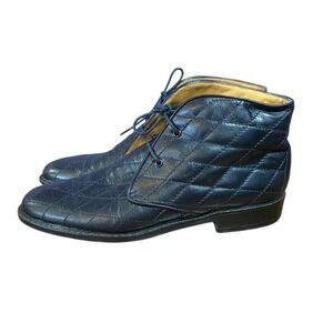 Vintage Cole Haan Women's Leather Dress Booties 7AA Narrow Black Quilted Laces